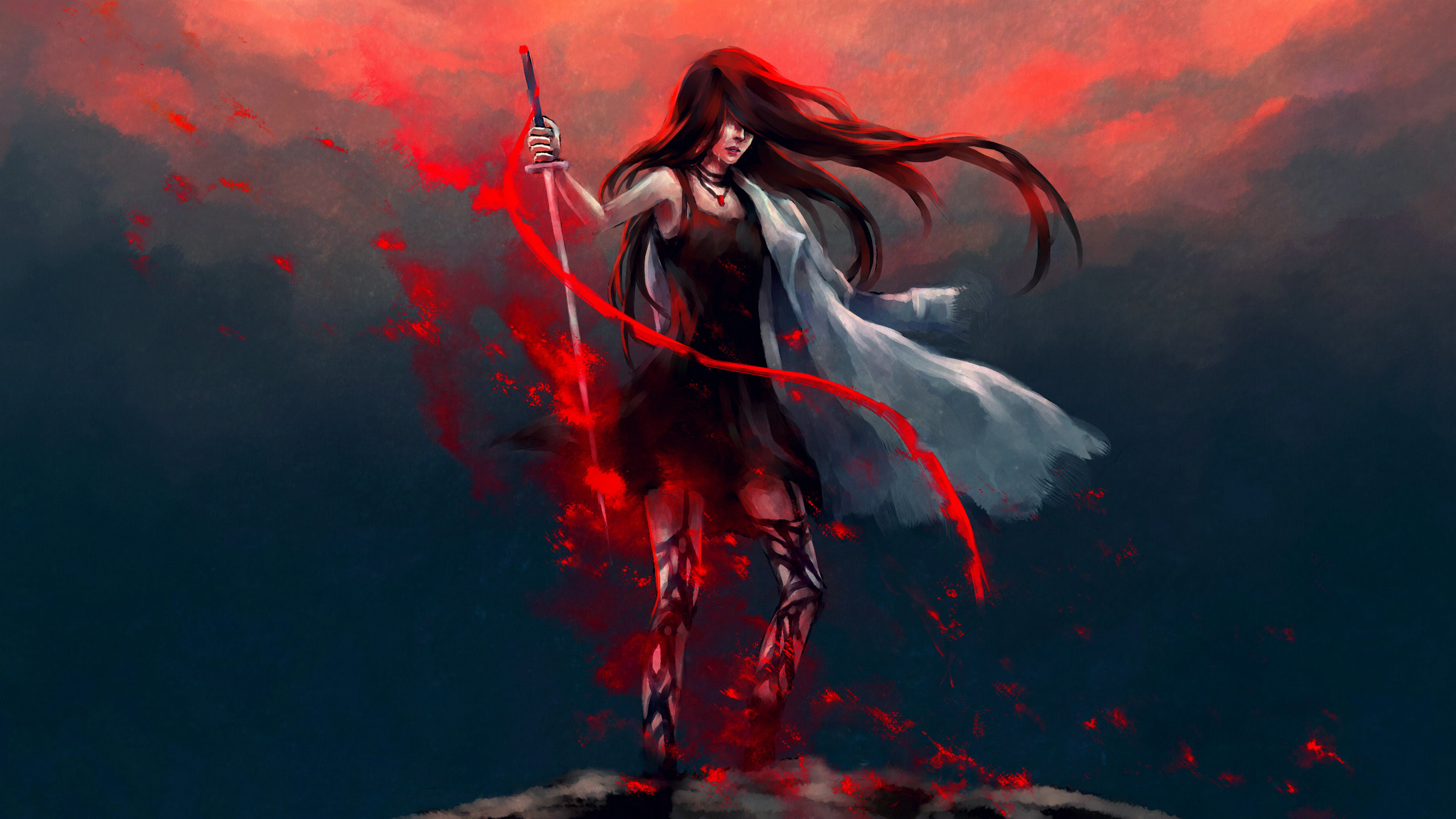 Anime Girl Katana Warrior With Sword Wallpaper HD 4k Image