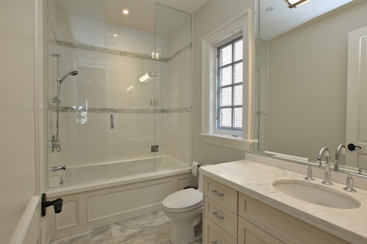 Herringbone Shower Surround Transitional Bathroom Pricey Pads