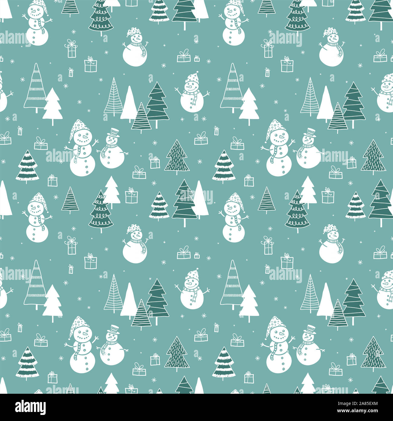 Fun and cute hand drawn snow mans seamless pattern winter themed