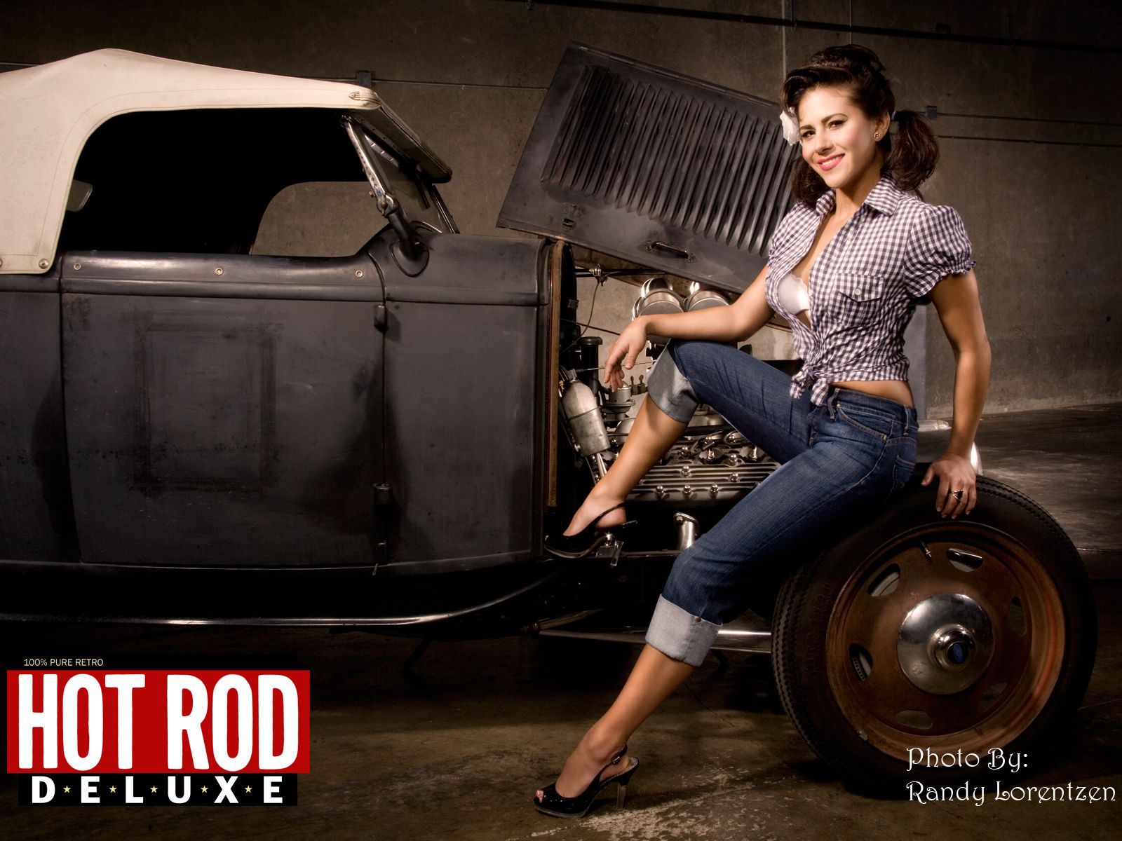 Pin Up Girl Near Classic Cars Wallpaper And Image