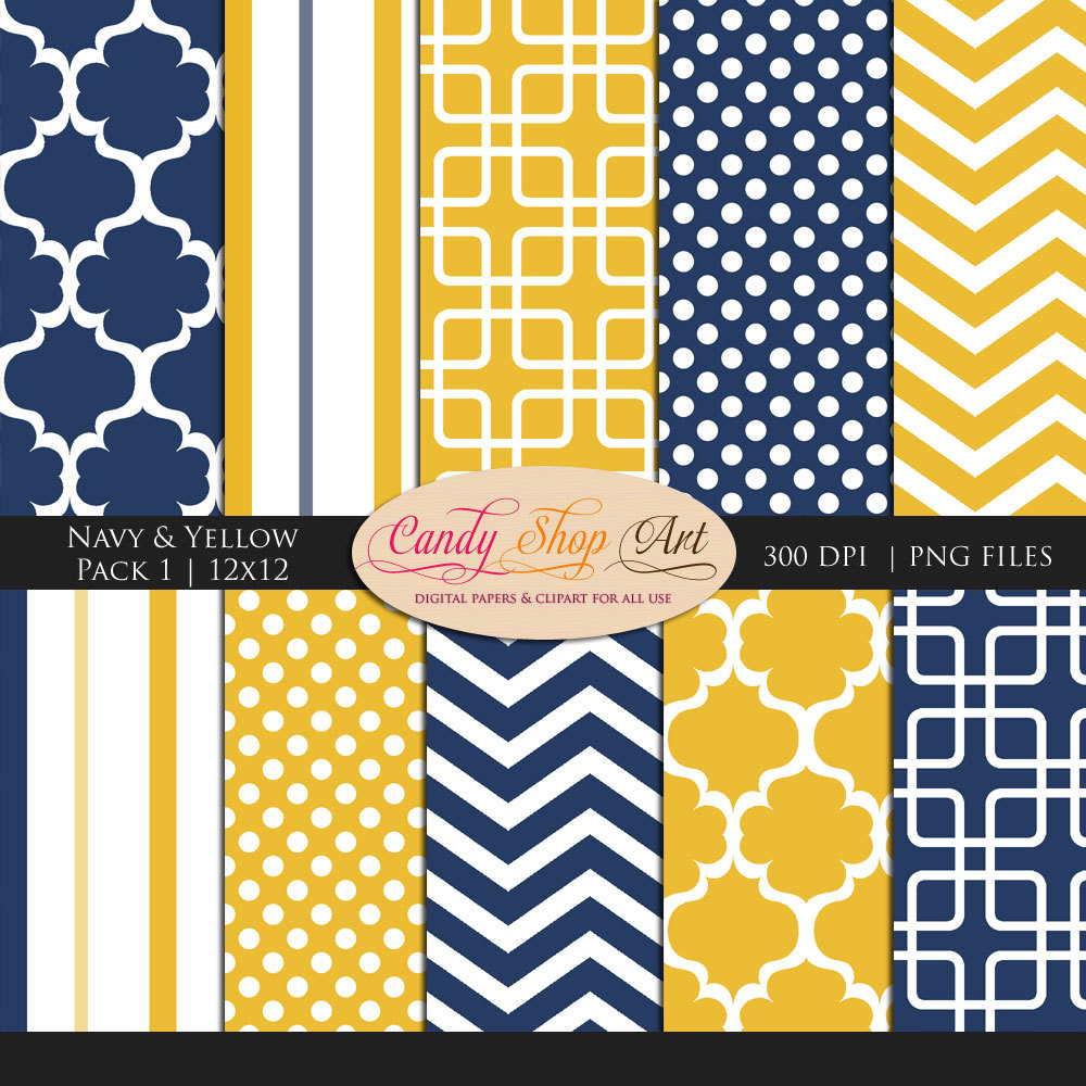 Navy Yellow and White digital backgrounds by CandyShopDigitalArt 1000x1000