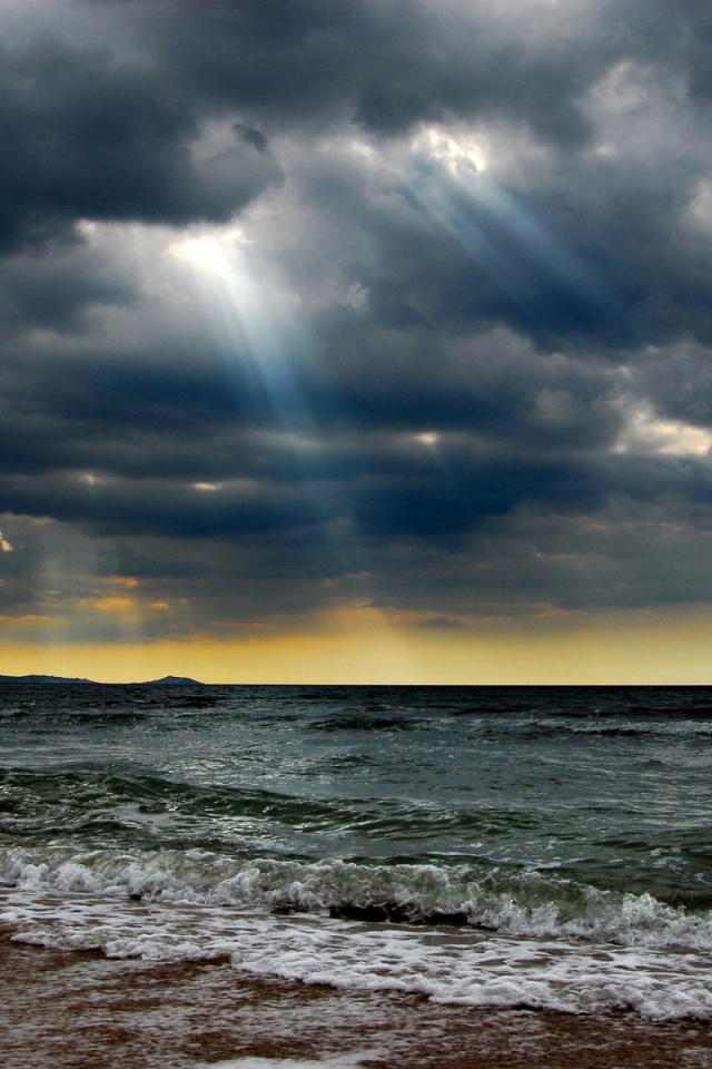 Ocean Stormy Clouds Sun Rays iPhone Wallpaper
