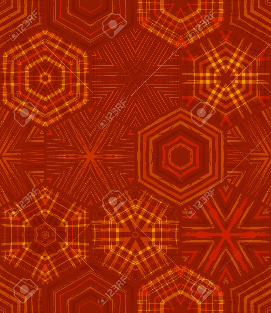 Seamless Red Ethnic Textile Pattern Vector Embroidery Hexagons
