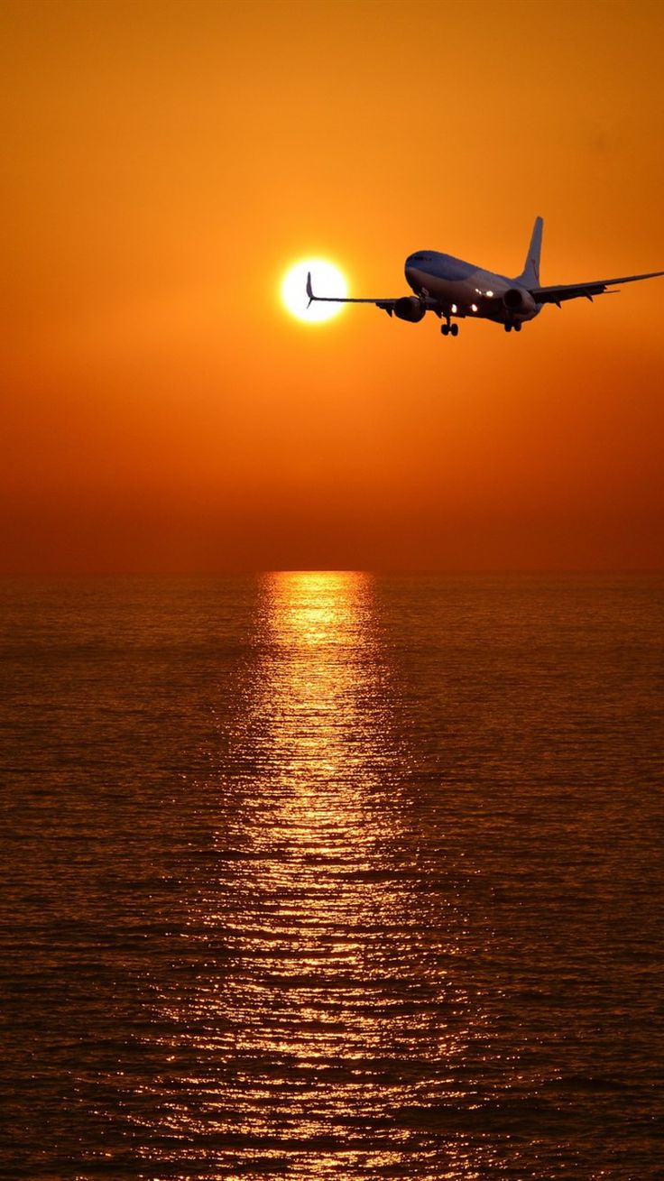 passenger aircraft sunset sky seascape airliner passenger air