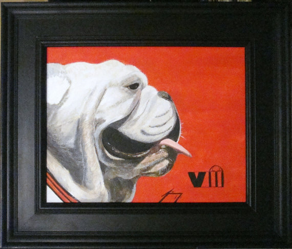 Georgia Bulldog On Red Background Framed X Original Painting