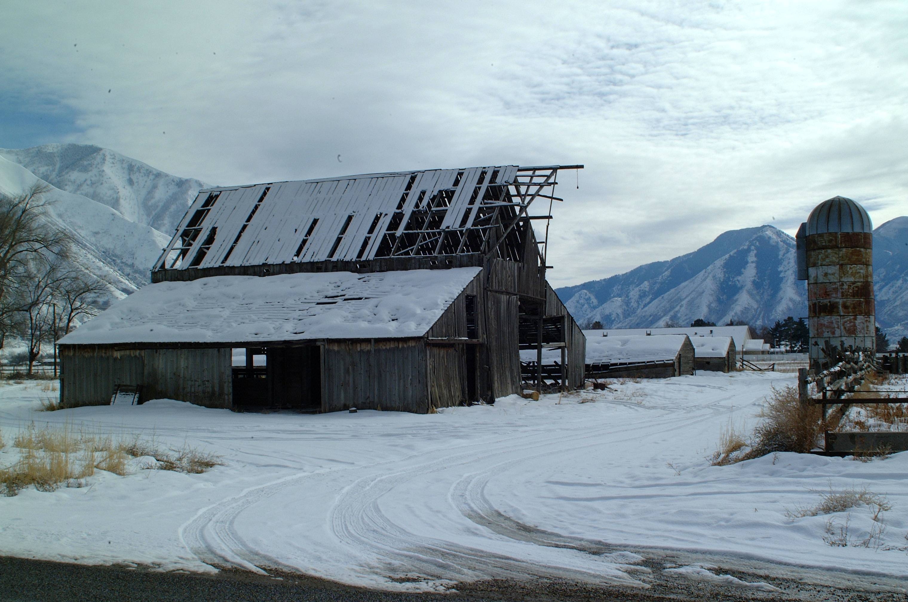 Snowy Barn Abandoned Farm Ruins HD Wallpaper Nature Landscapes