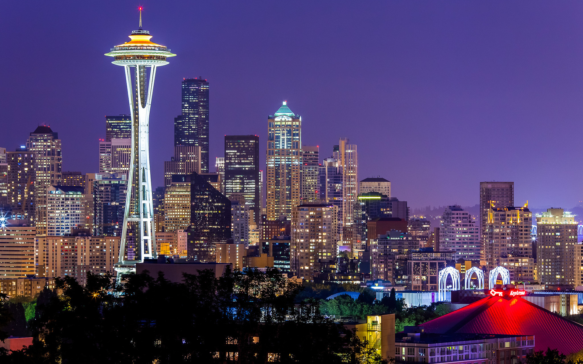 Needle Seattle Washington Night Lights Tower Monument Sky Wallpaper