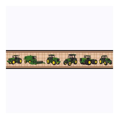 John Deere Traditional Tractor and Plaid Wallpaper Border