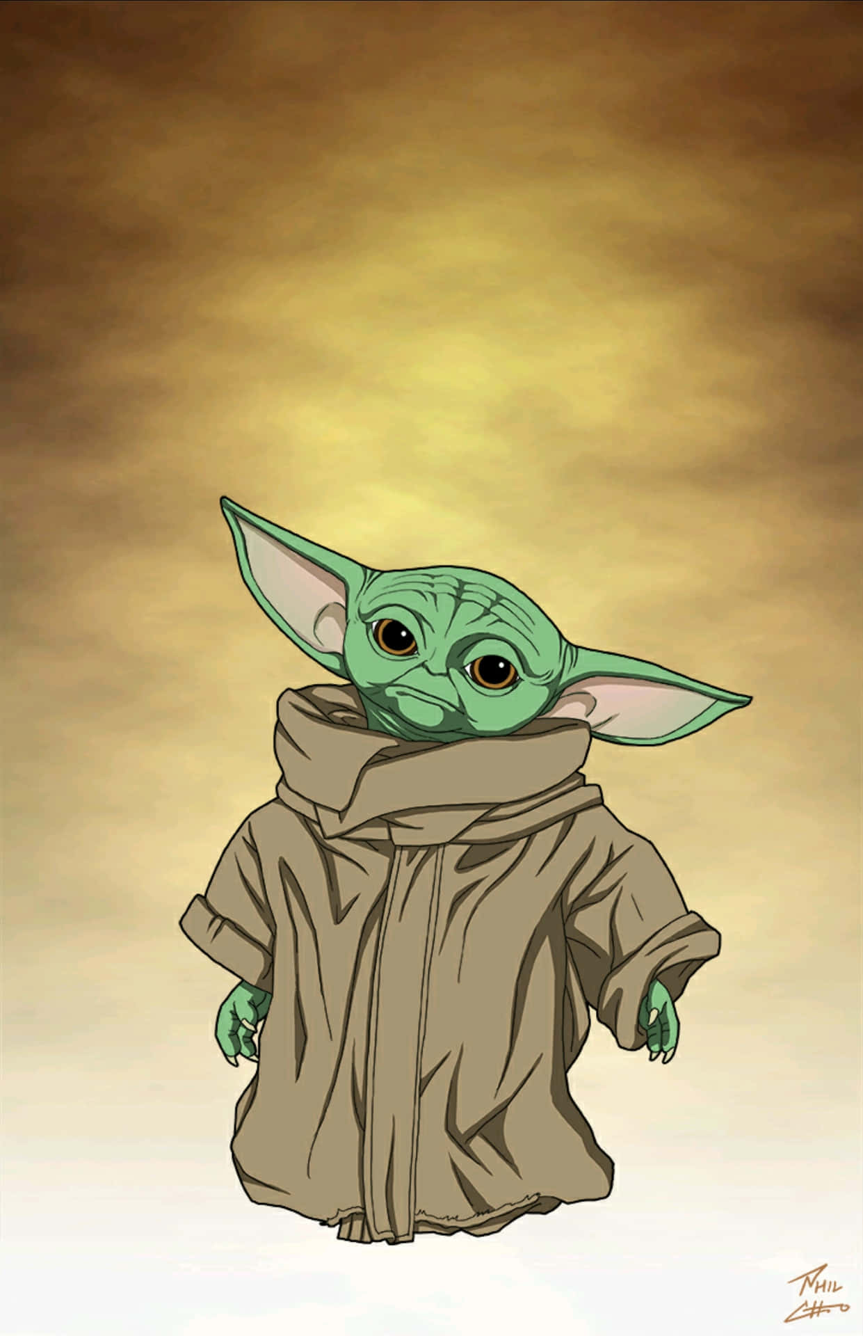 Baby Yoda Cartoon Wallpaper