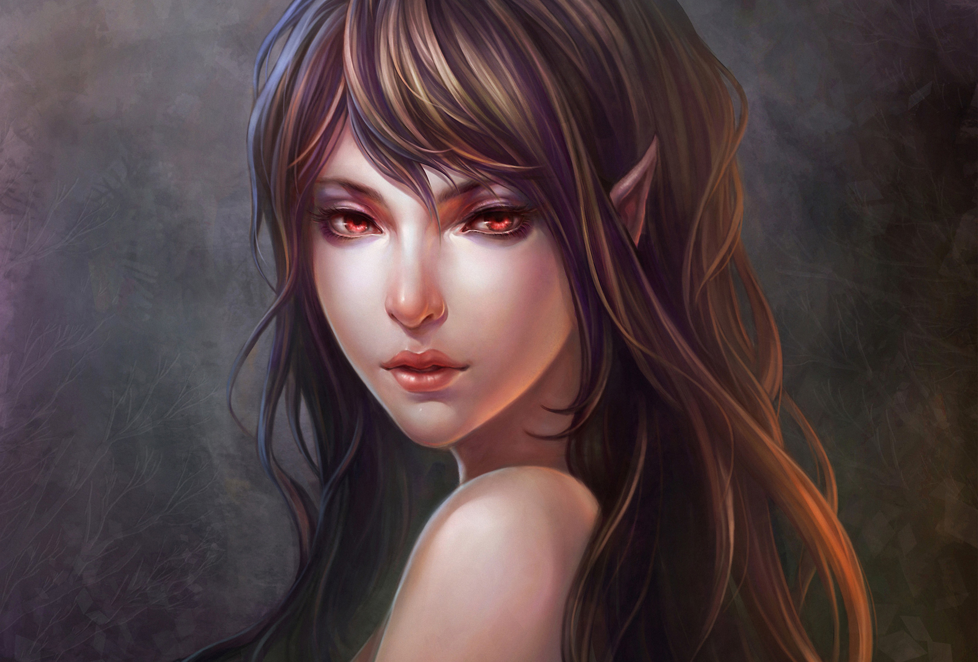 Elves Glance Face Brown Haired Fantasy Elf Wallpaper