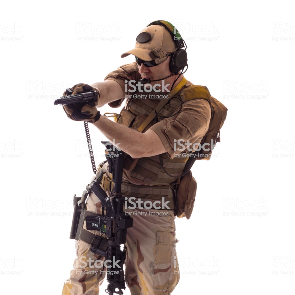 Man Military Outfit A Mercenary Soldier In Modern Times On A White