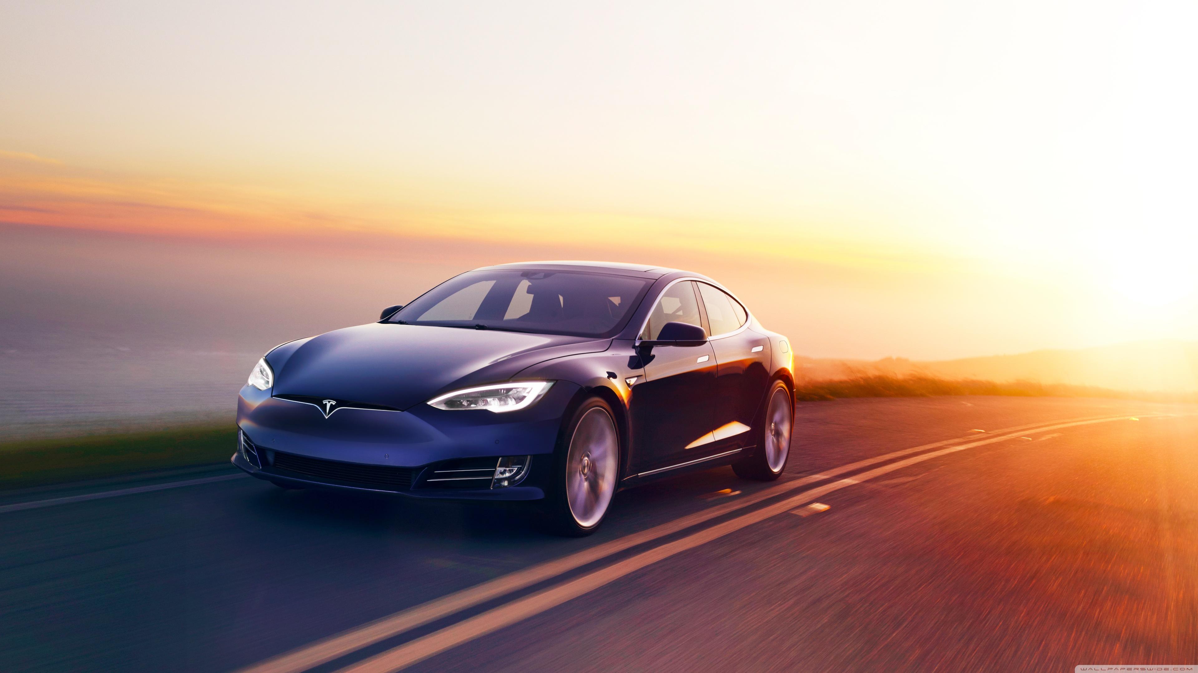 Tesla Model S Electric Car Road Sunset Ultra HD Desktop