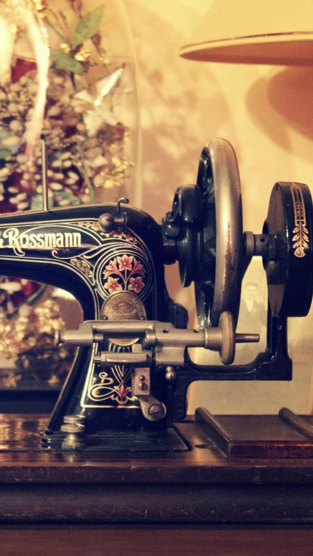 Retro Sewing Machine Table iPhone Plus Wallpaper