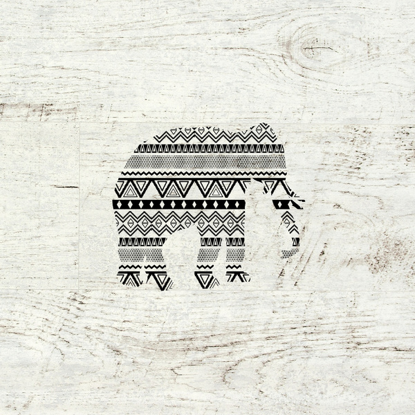 Aztec Tribal Elephant Black White Vintage Wood Art Print By Girly