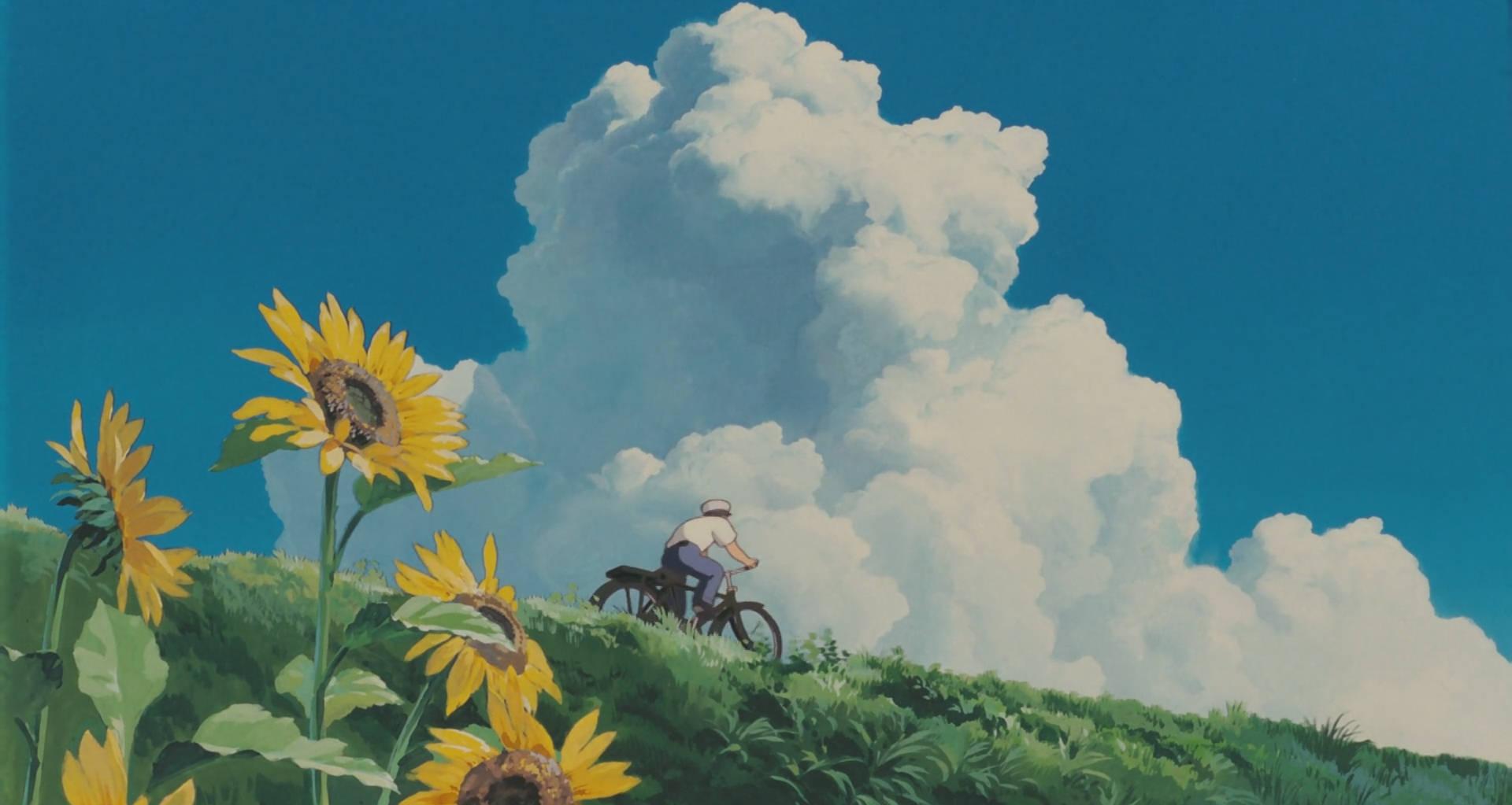 Tranquil Studio Ghibli Scenery With Blooming Sunflowers