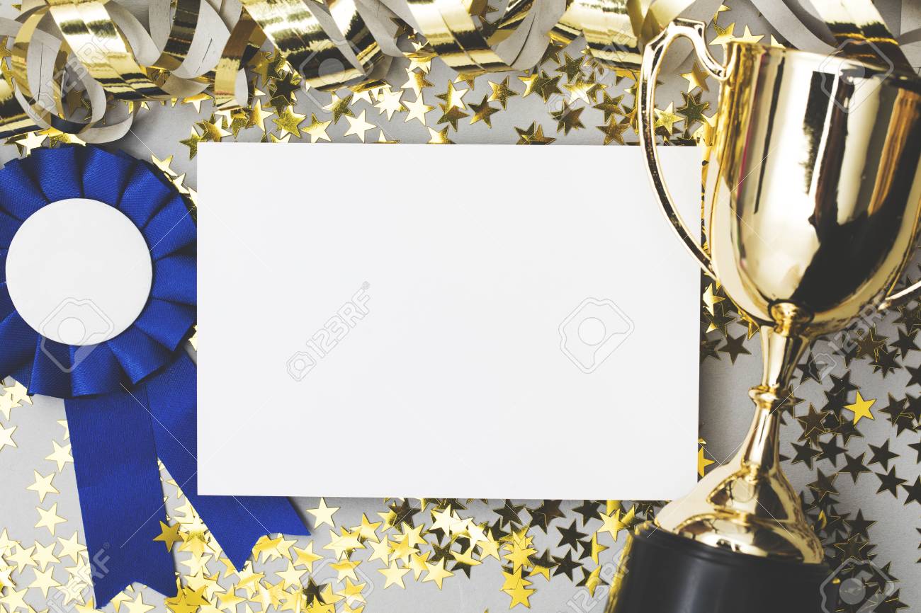 Winners Background With Trophy And Rosette Stock Photo Picture