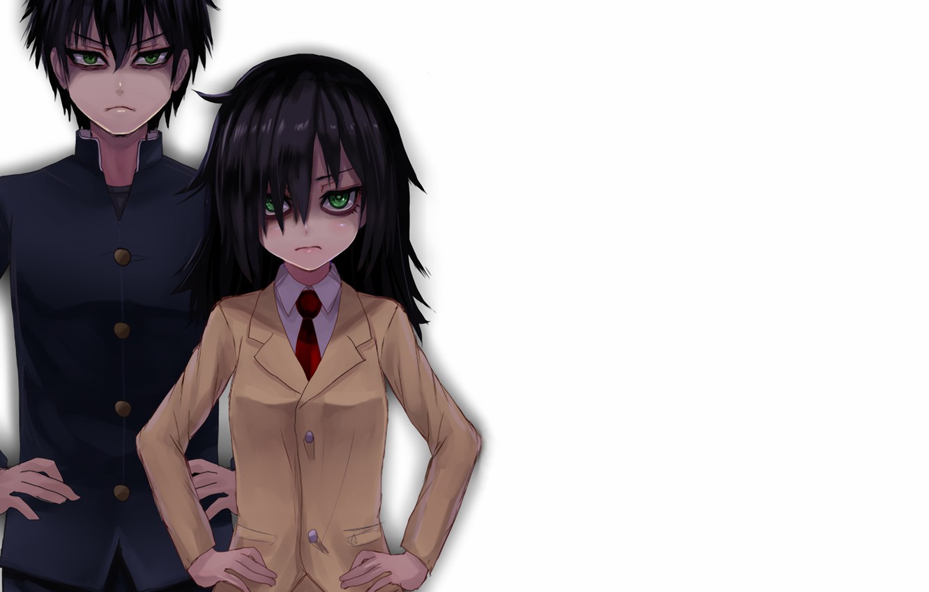 Wallpaper Look Girl Background Guy School Uniform Watamote