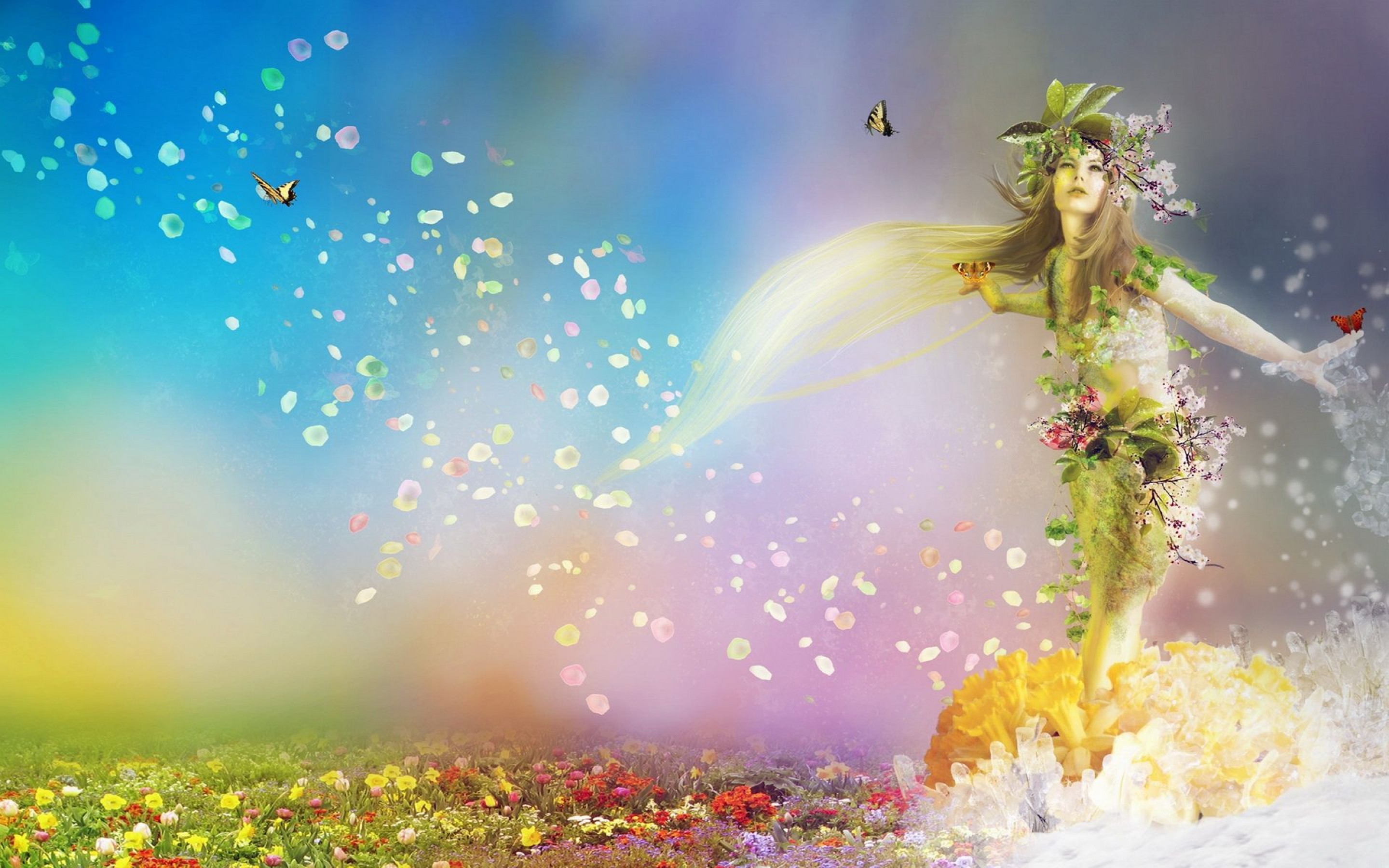 Fantasy Girl Flowers Animated Spring Nature Wallpaper