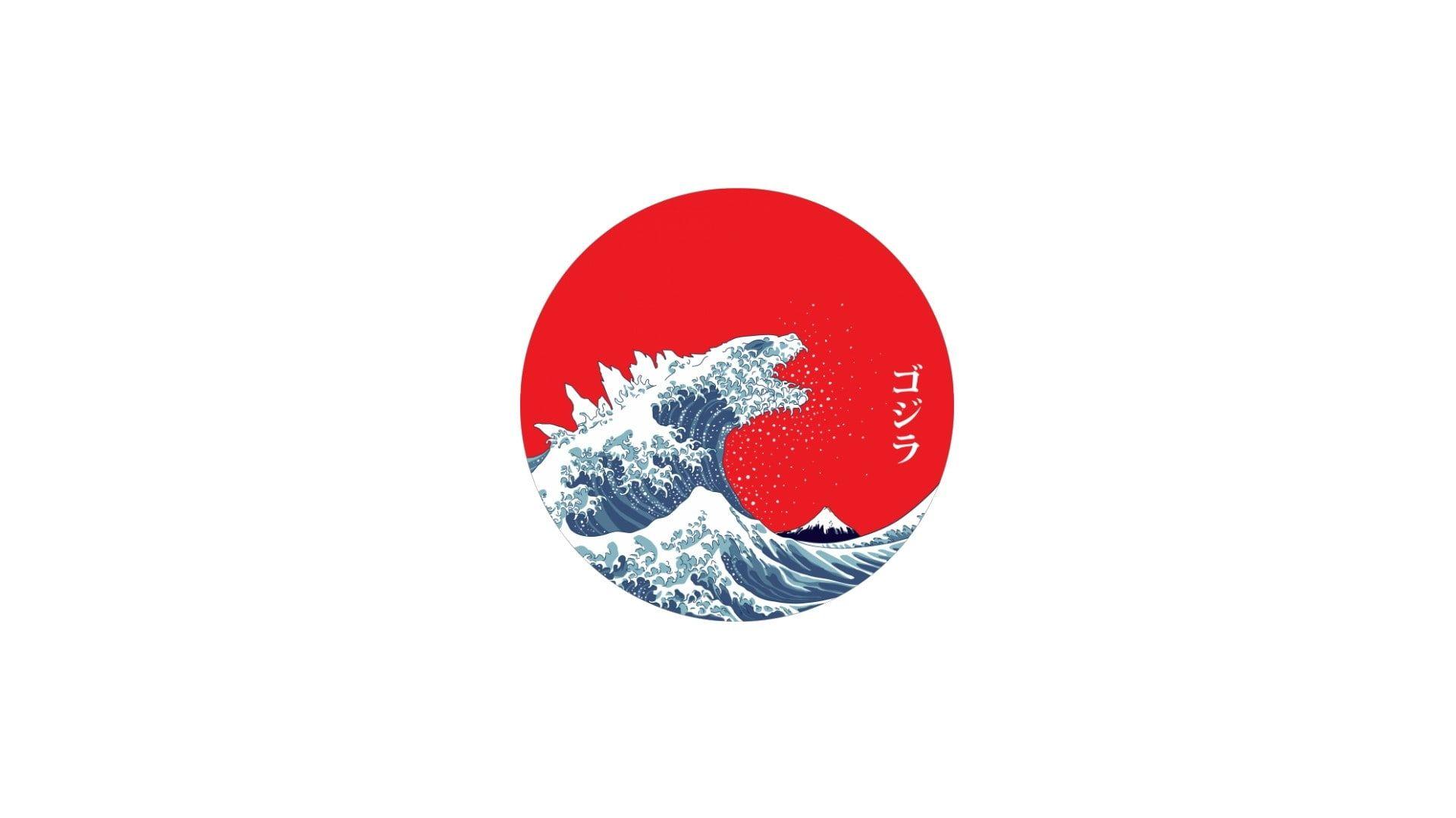 Godzilla Waves Japan Minimalism The Great Wave Off Kanagawa