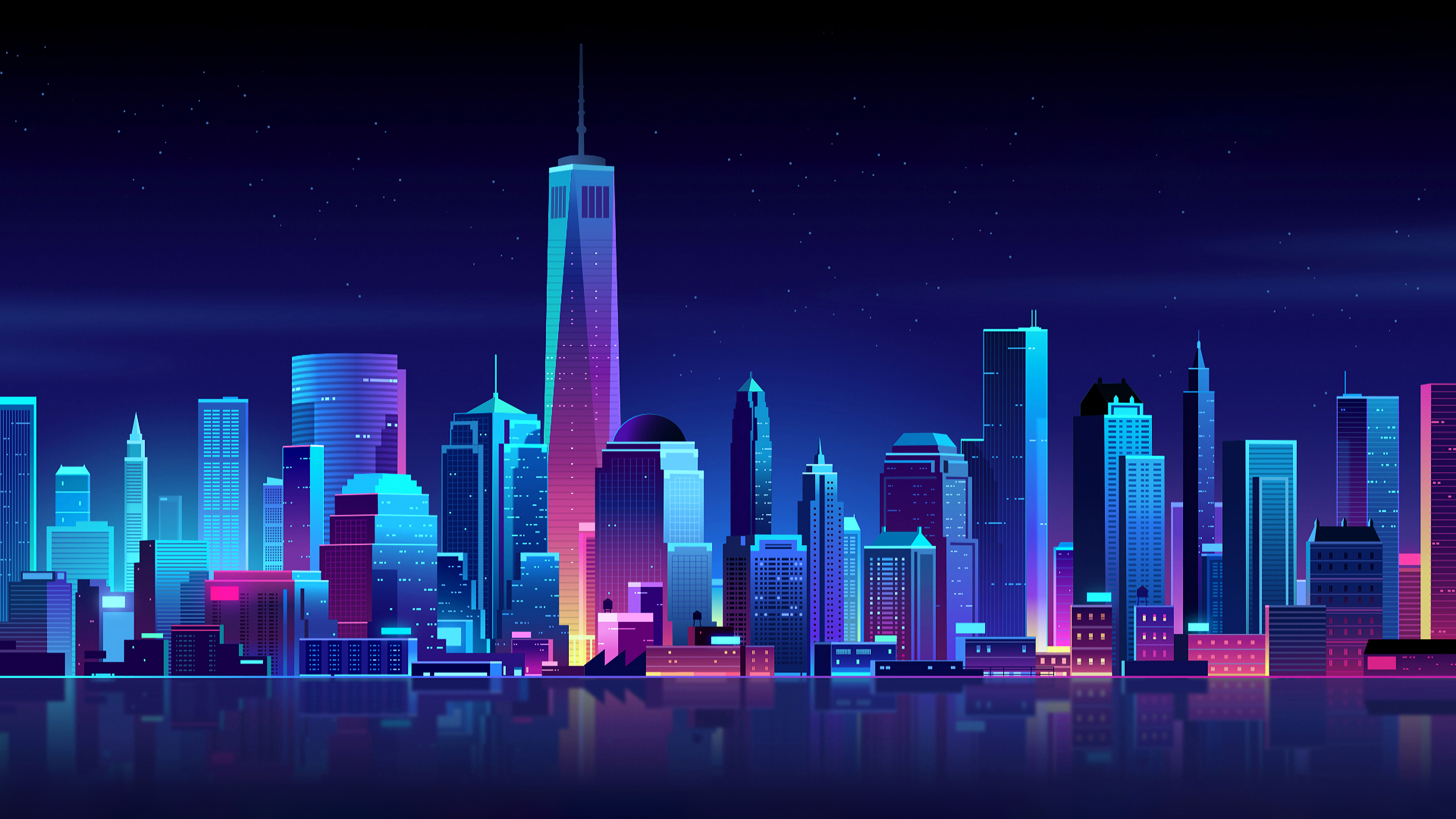 New York Buildings City Night Minimalism Wallpaper HD Artist 4k Image