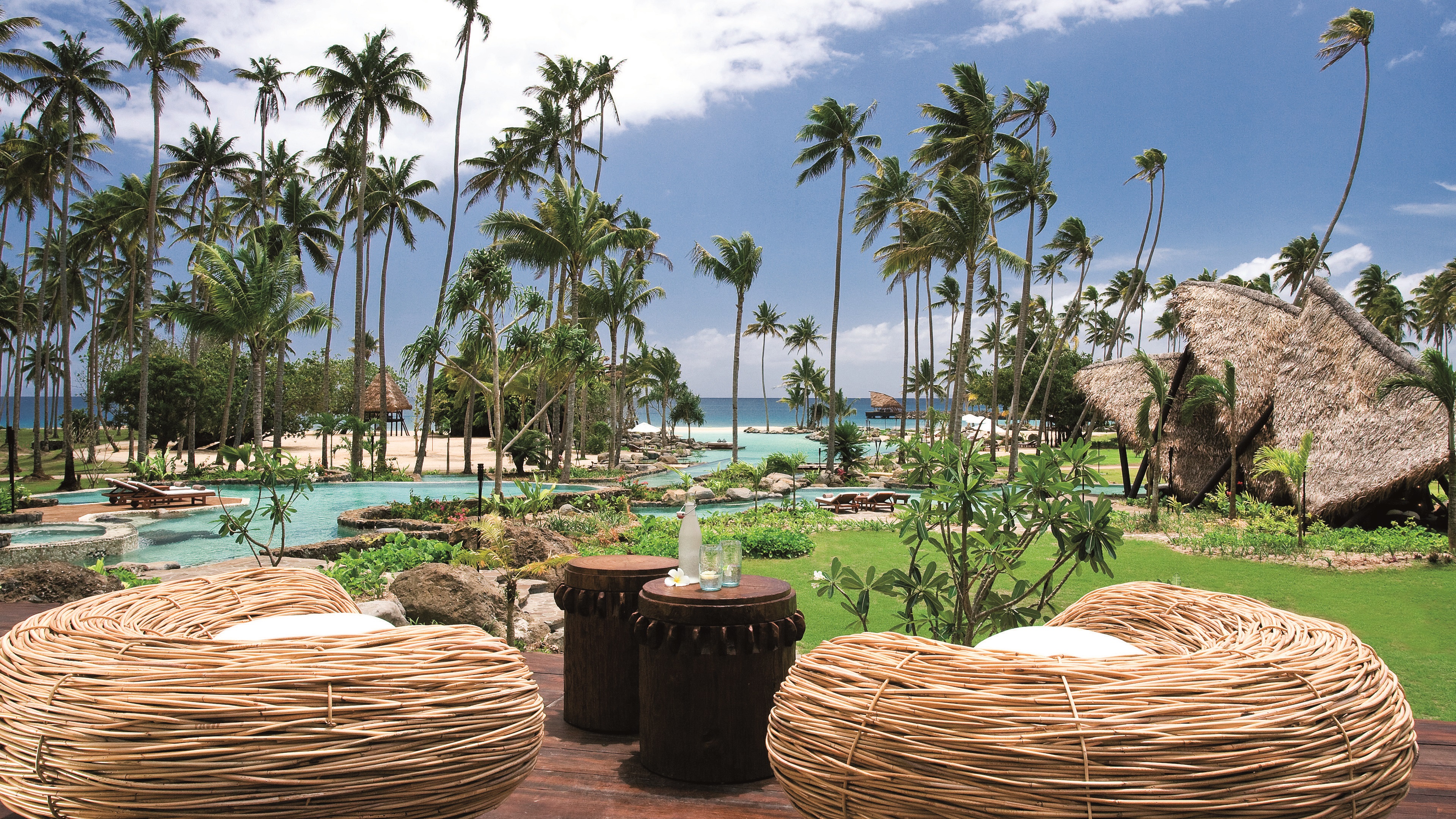 Resort Sea Palm Trees Pool Laucala Island Fiji Wallpaper Collection