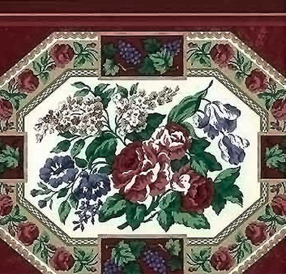 Cranberry Floral Wallpaper Border Plate Pitcher Waverly