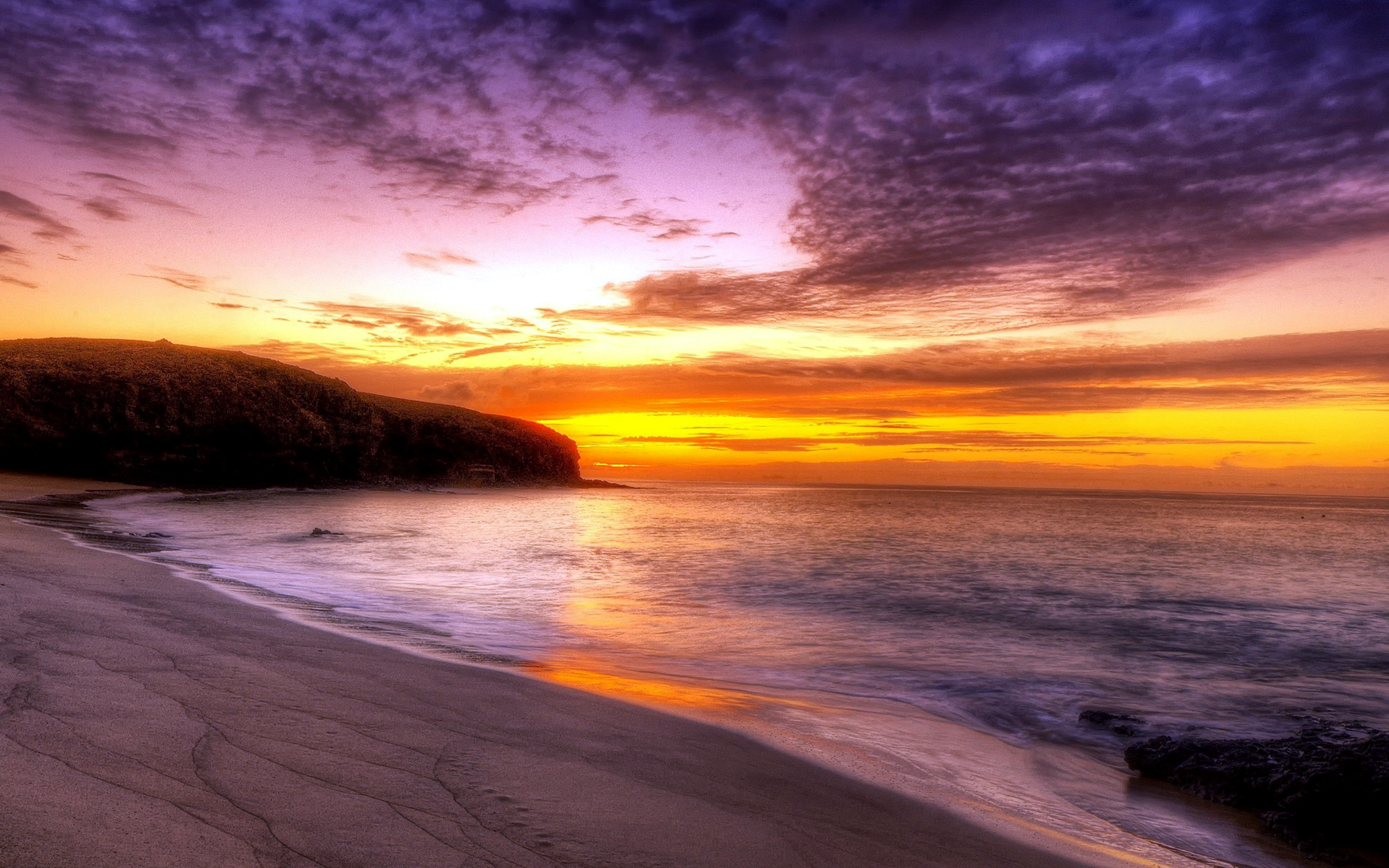 Beautiful Sunset On Beach Landscape Desktop Wallpaper Hd