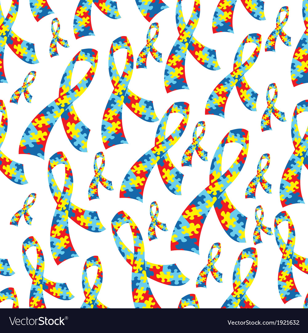 Seamless Tiled Autism Awareness Ribbons Background