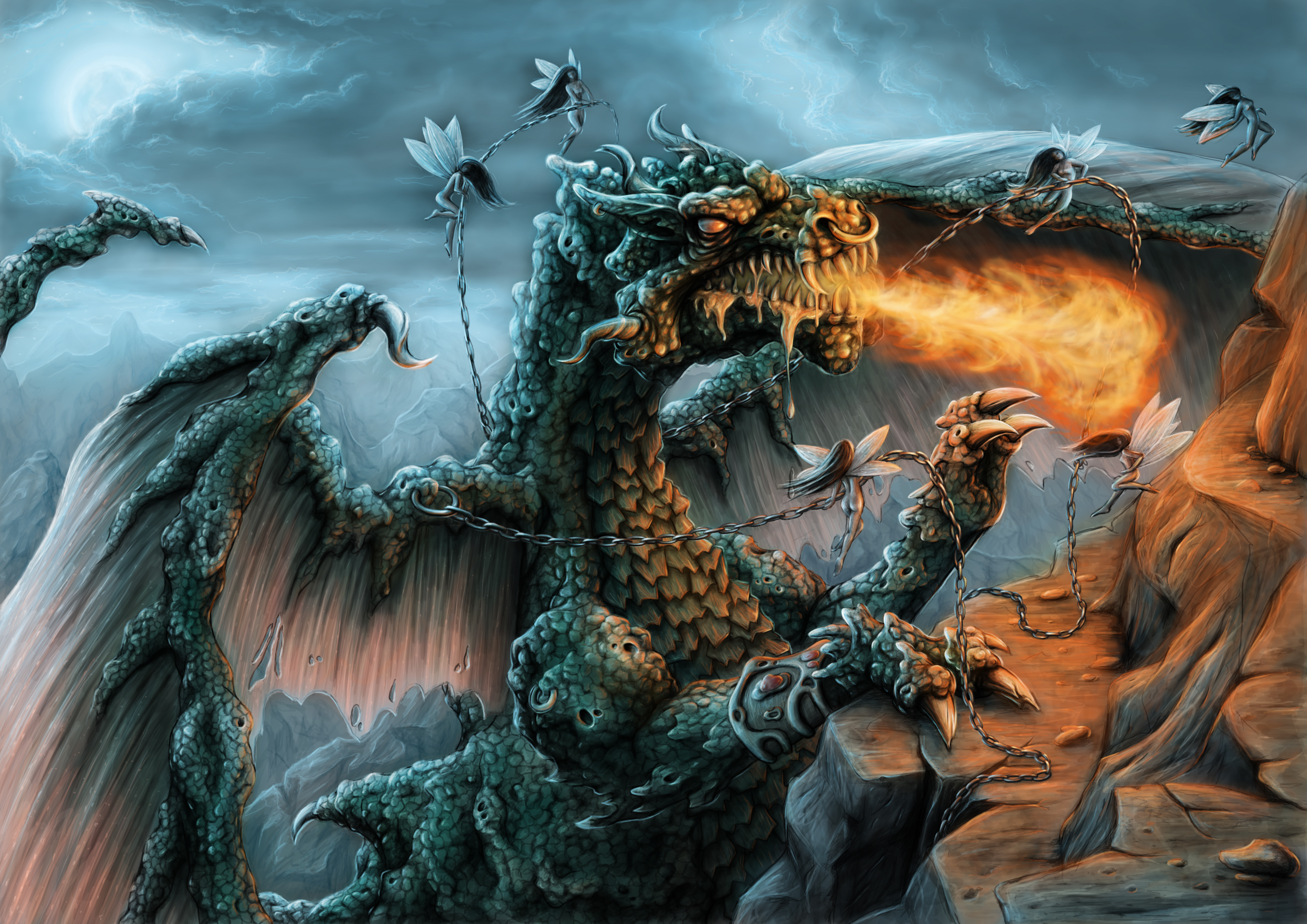 Dragon vs Fairies Computer Wallpapers Desktop Backgrounds 3798x2686