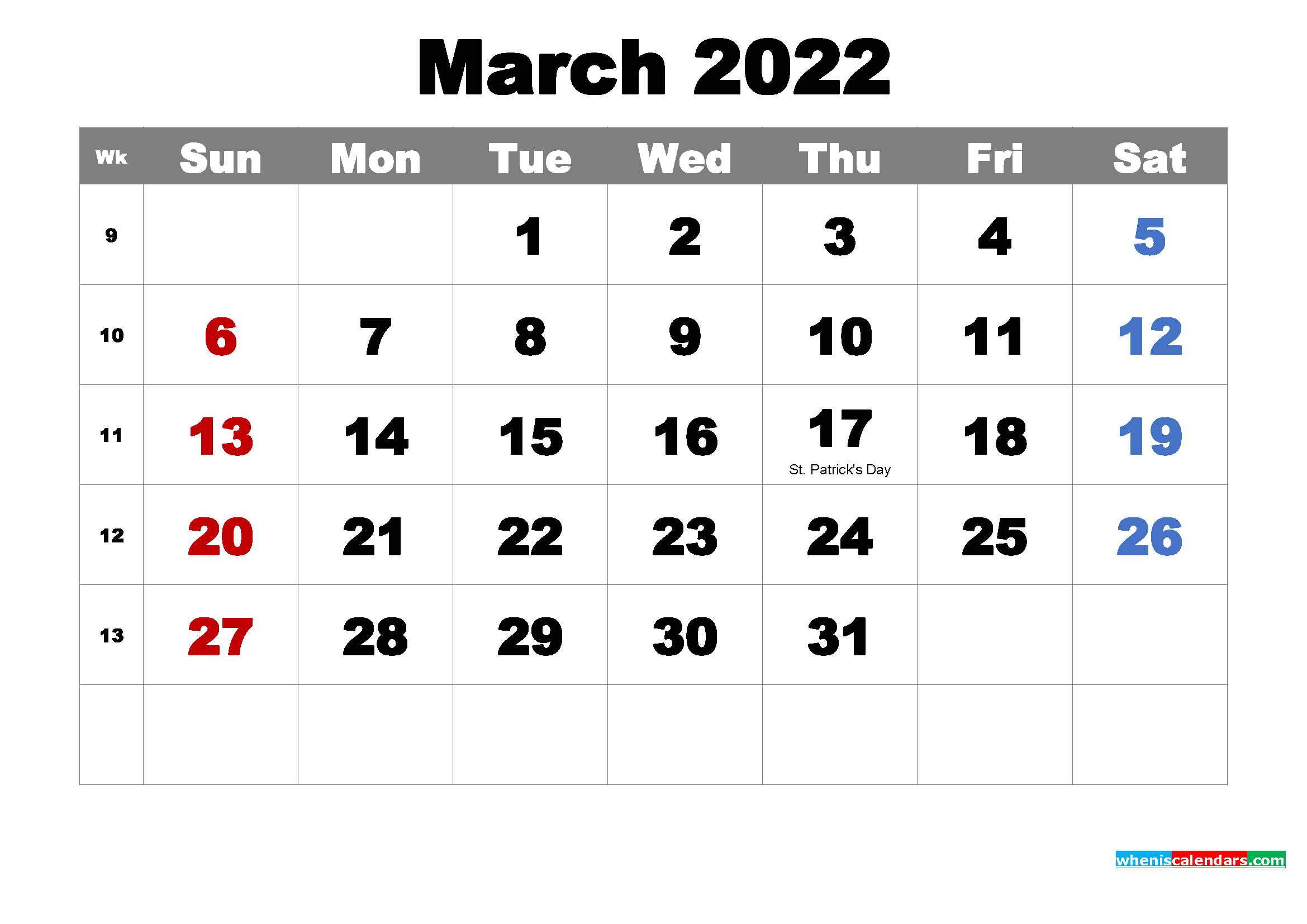  Printable March 2022 Calendar Wallpaper 2339x1654