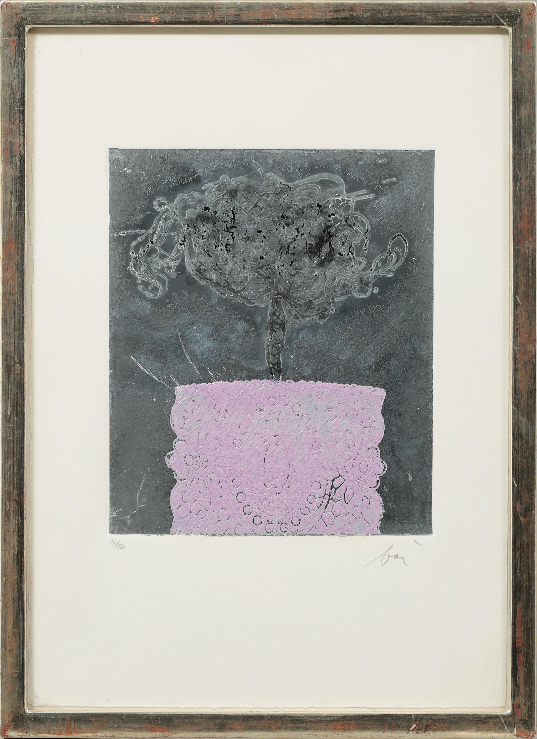 Enrico Baj Aquatint In Colours With Silver Coloured Background