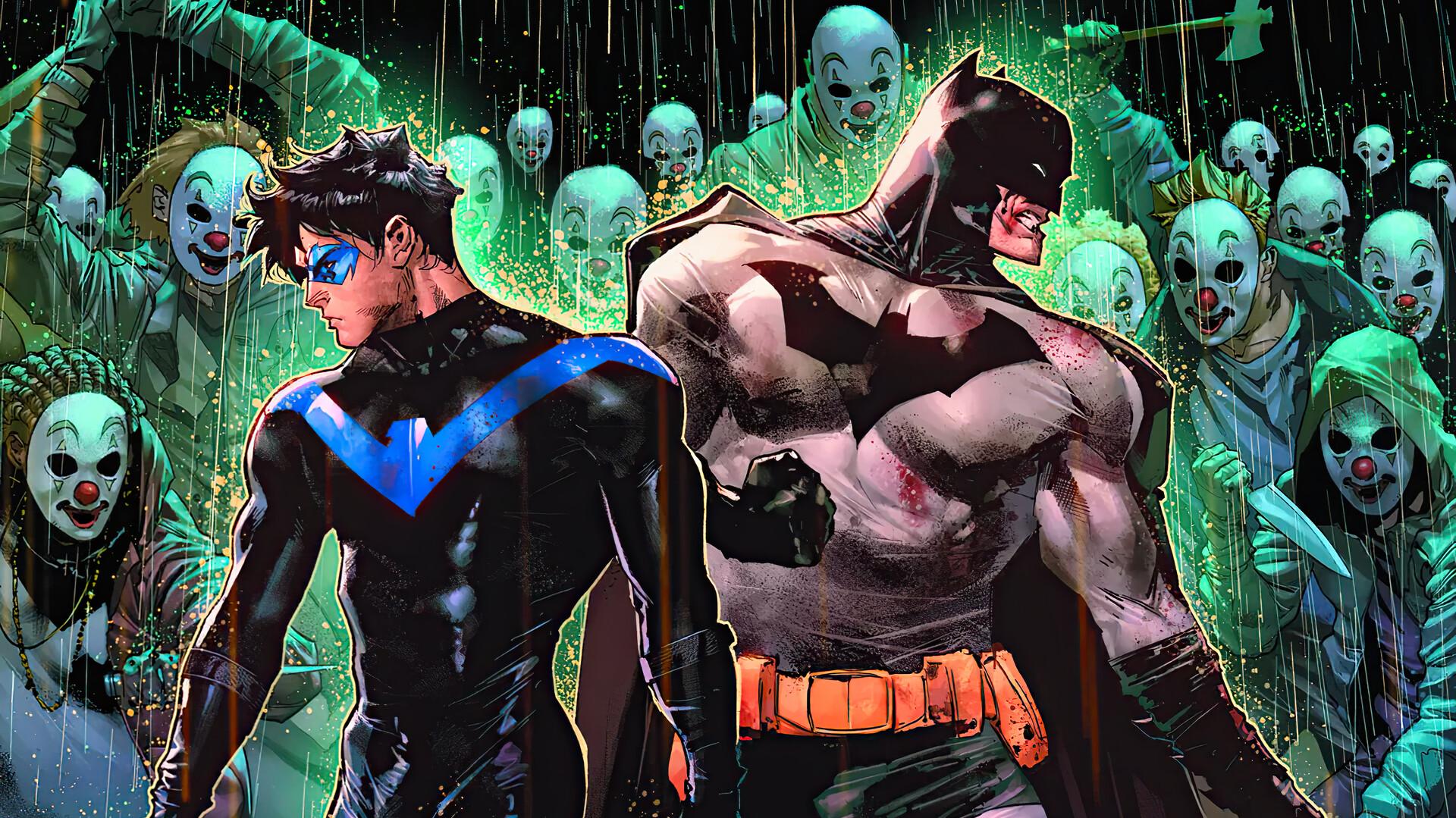 Batman And Nightwing Vs Clowns HD 4k Wallpaper