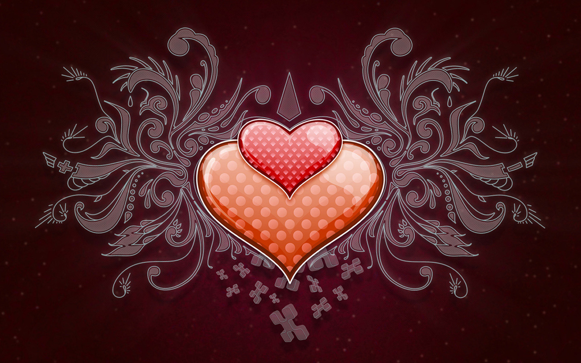 Polka Dot And Floral Heart Wallpaper