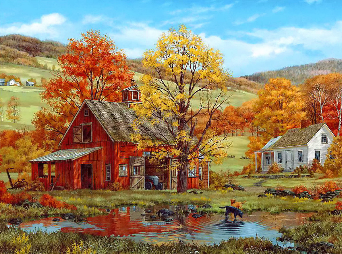 Mountain Village In Autumn Wallpaper