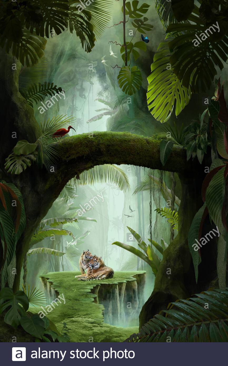 Beautiful dreamy jungle landscape can be used as background or