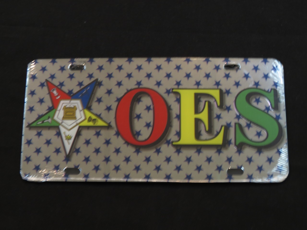 Oes Front Plate W Blue Stars In Silver Background The Greek Shop