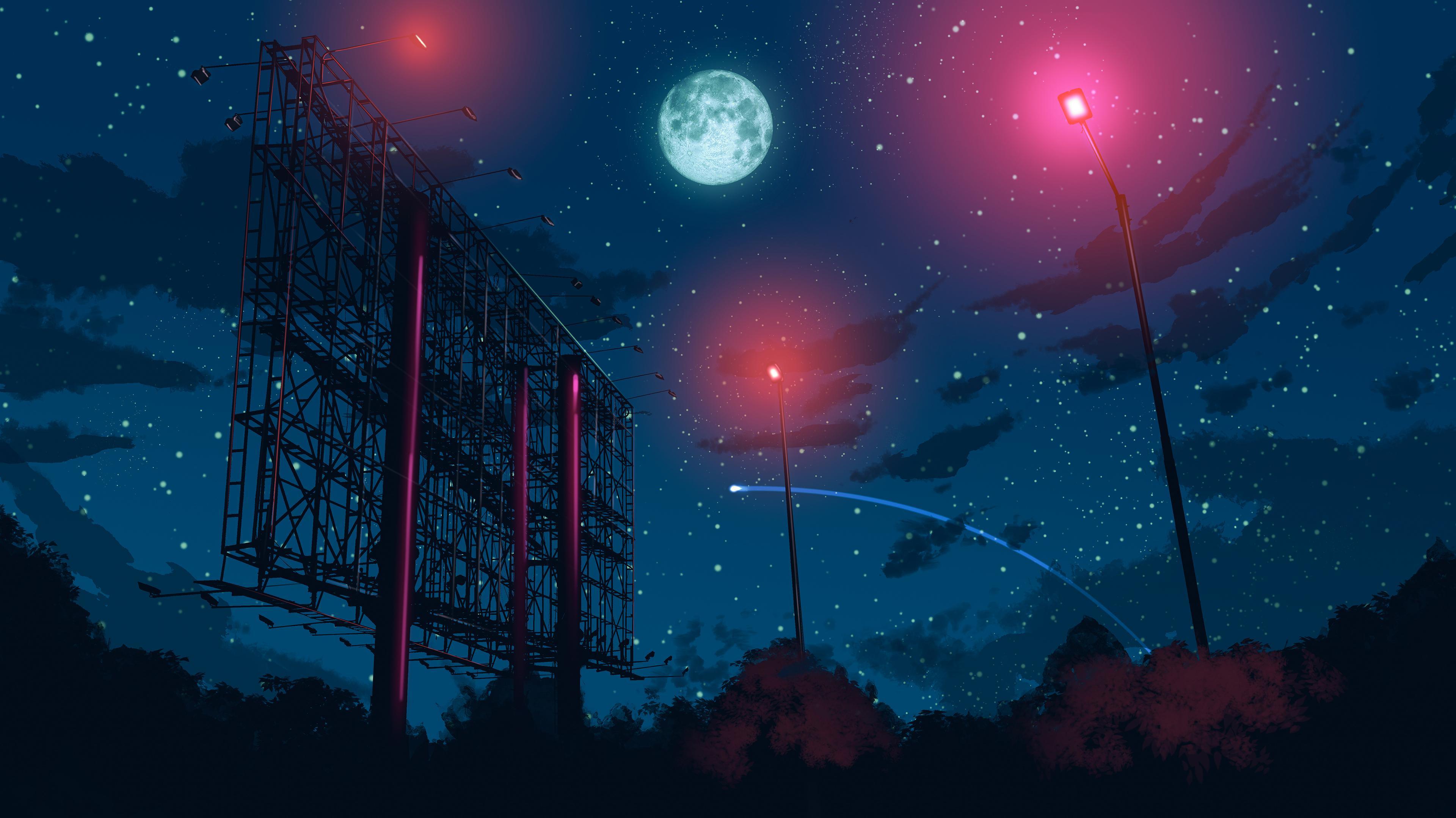 Anime style night sky [3840x2160] Uncropped 6K version link in