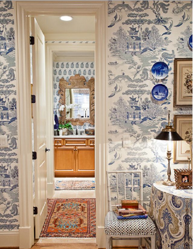 Traditional wallpaper  BLUE LIGHT  Fromental  silk  chinoiserie   handmade