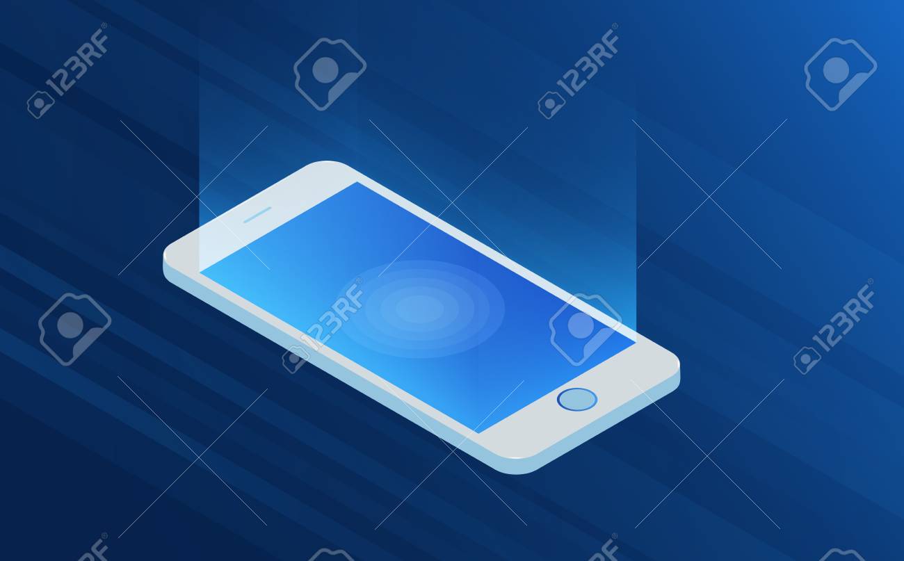 Isometric Modern Touch Smart Phone On Background For