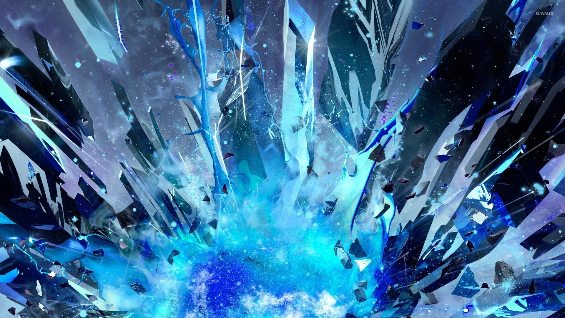 Blue Crystal Explosion Wallpaper 3d