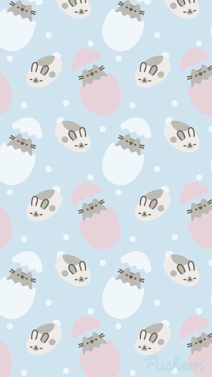 Pusheen the cat floral pastels spring iphone wallpaper Easter