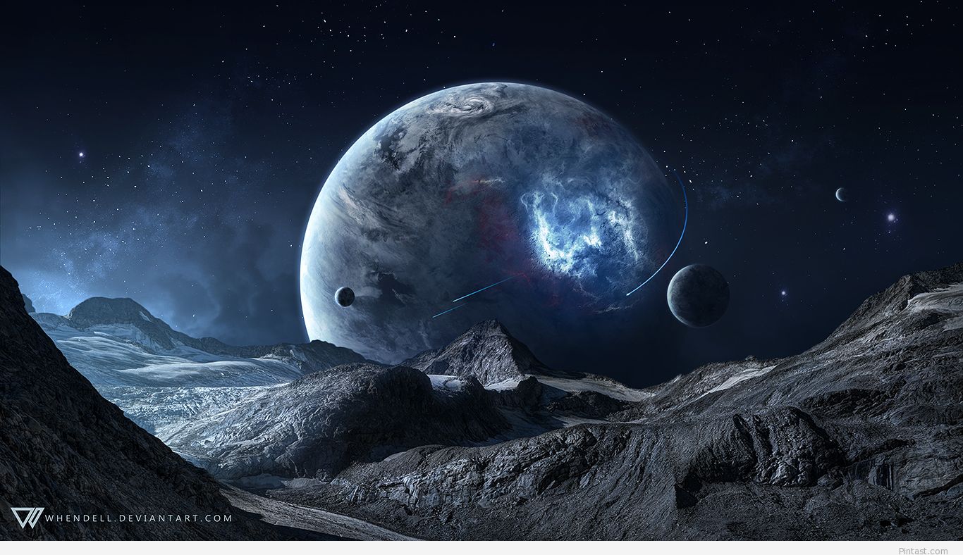 Blue Space Science Fiction Wallpaper in HD Pintast 1366x788