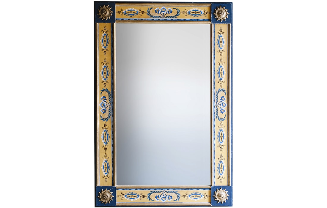 Ref M22 Flowered Wallpaper Mirror Blue And Yellow Elusio
