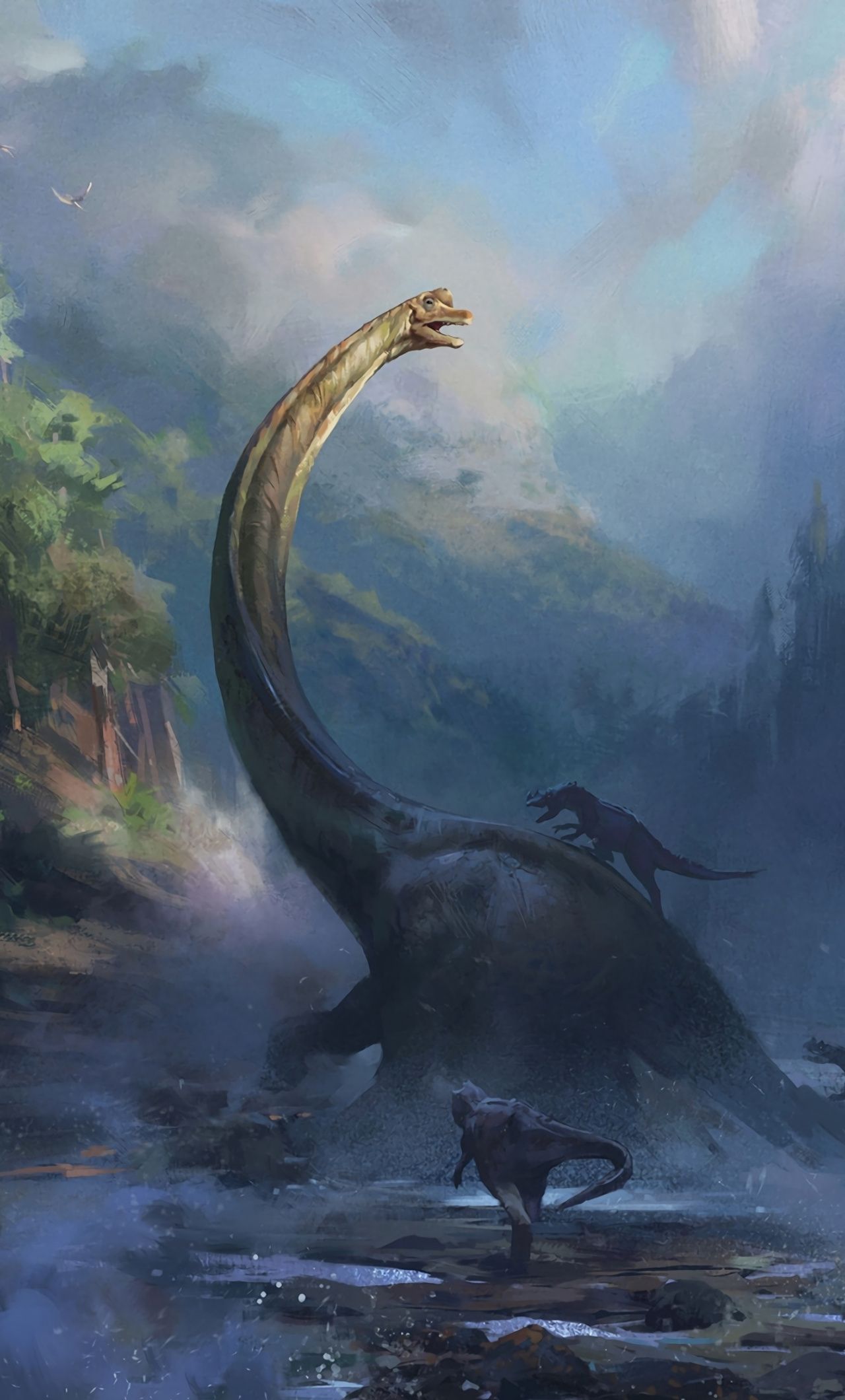 Dinosaur age Fantasy fight artwork 1280x2120 wallpaper