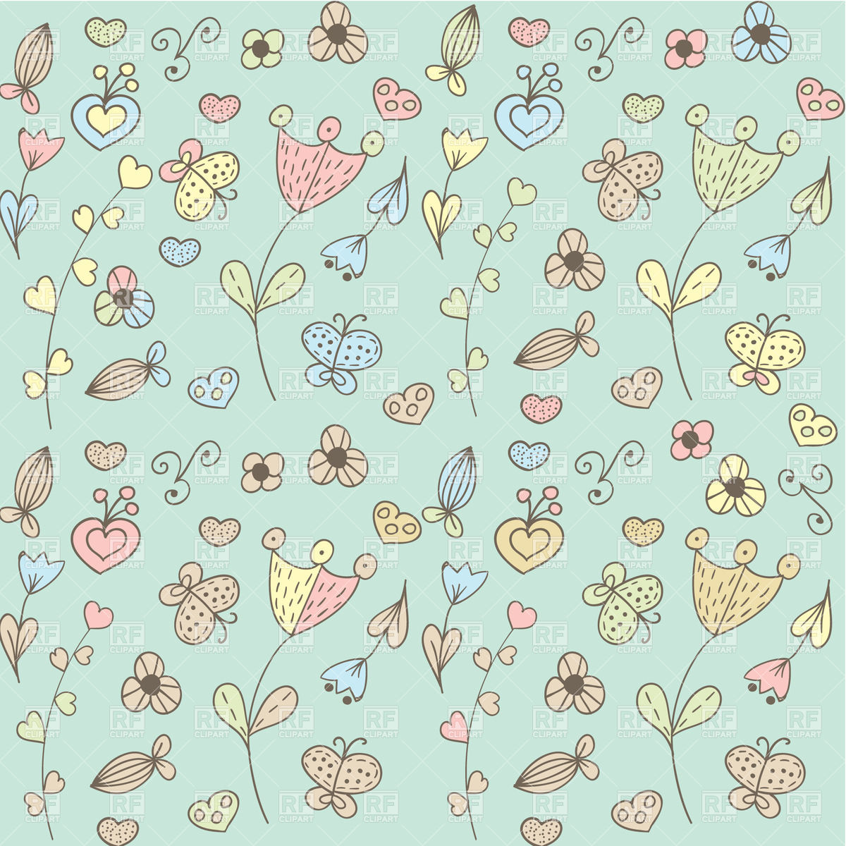 Background With Stylized Hearts And Flowers Royalty