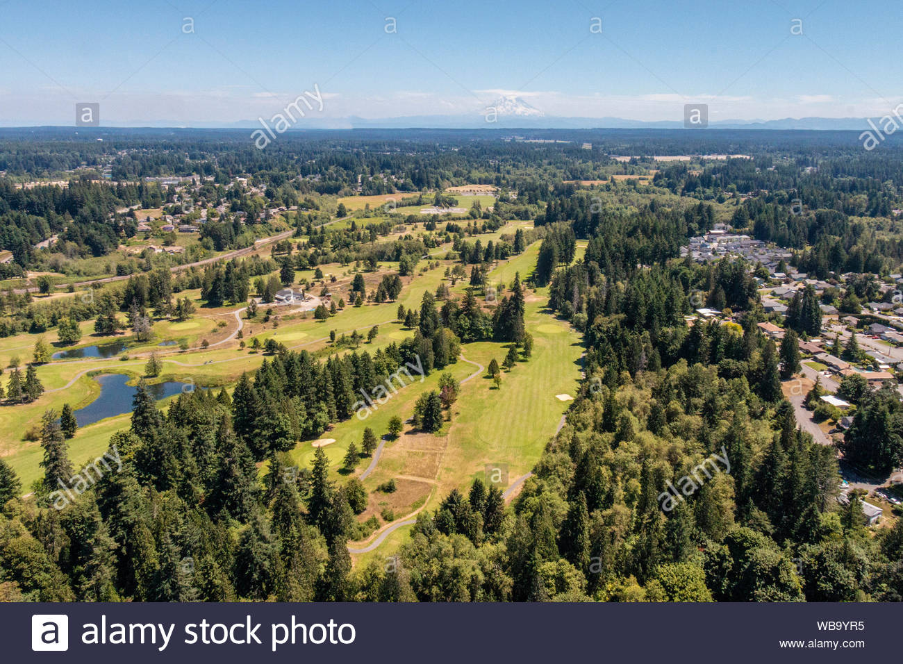 Aerial Of Tumwater Golf Course With Mt Rainier In Background