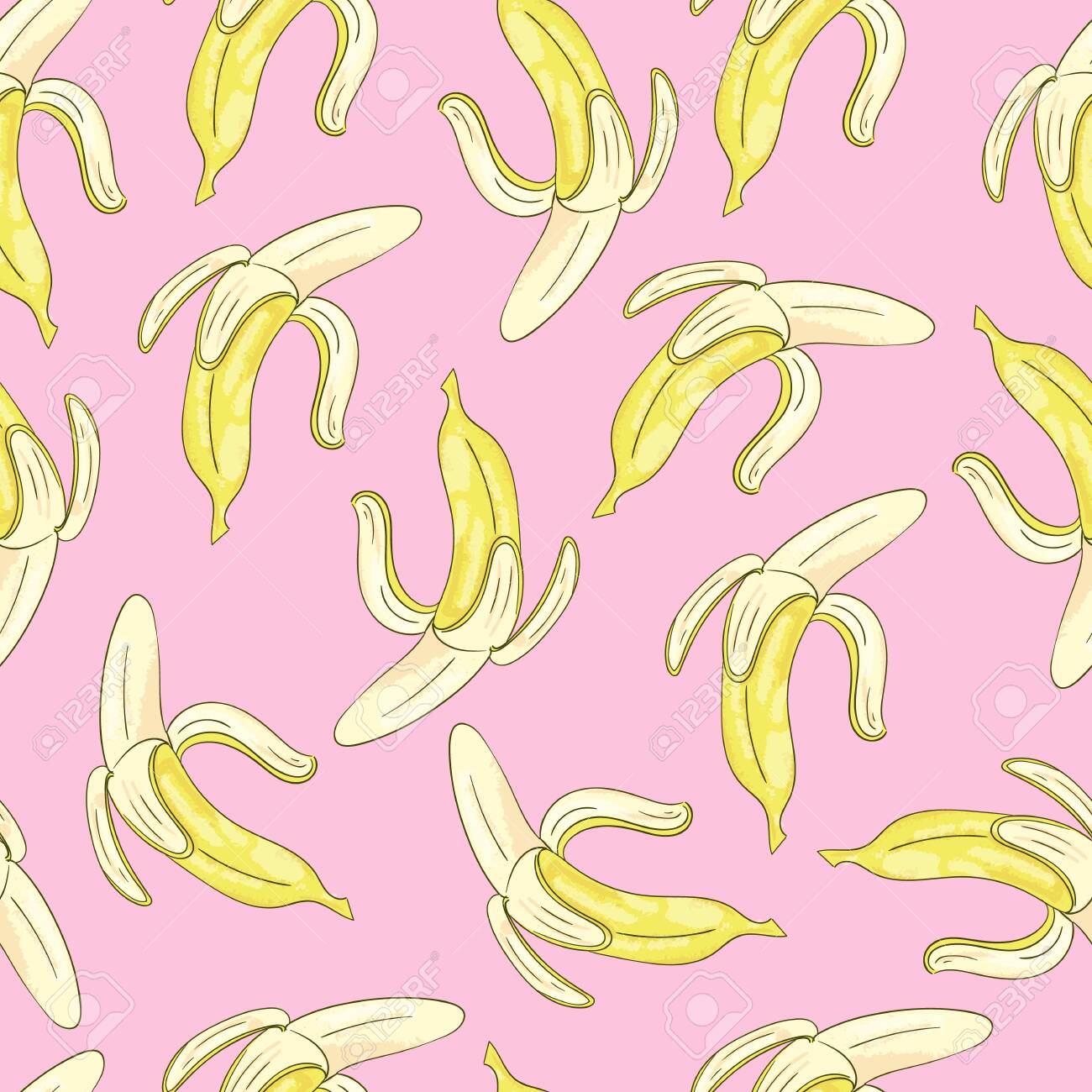 Seamless Background With Yellow Bananas On Pink Royalty Free