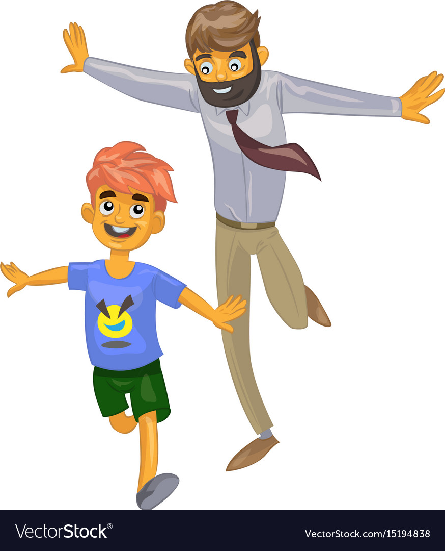 Cartoon Man And His Son On Isolated Background Vector Image
