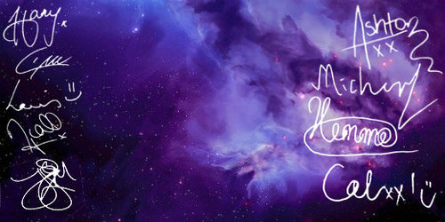 Make A 5sos And 1d Header With Purple Galaxy Background Thanks