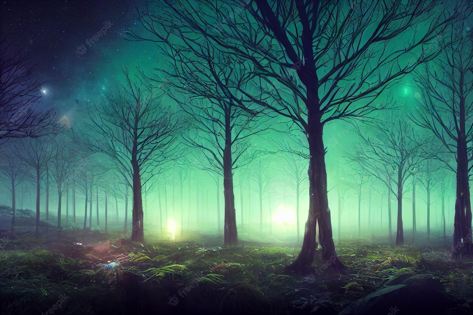 Premium Photo Illustration Fantasy Of Neon Forest Glowing